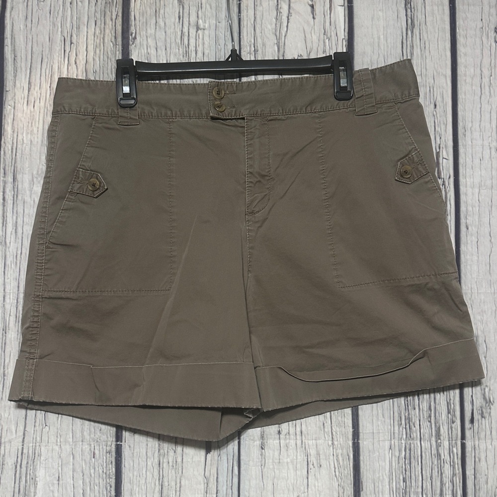 Banana Republic Martin Fit Shorts Womens 14 Olive Green Cotton Stretch Cuffed